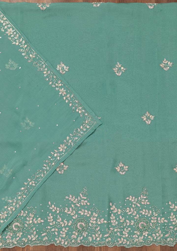 Sea Green Stonework Tissue Unstitched Salwar Suit