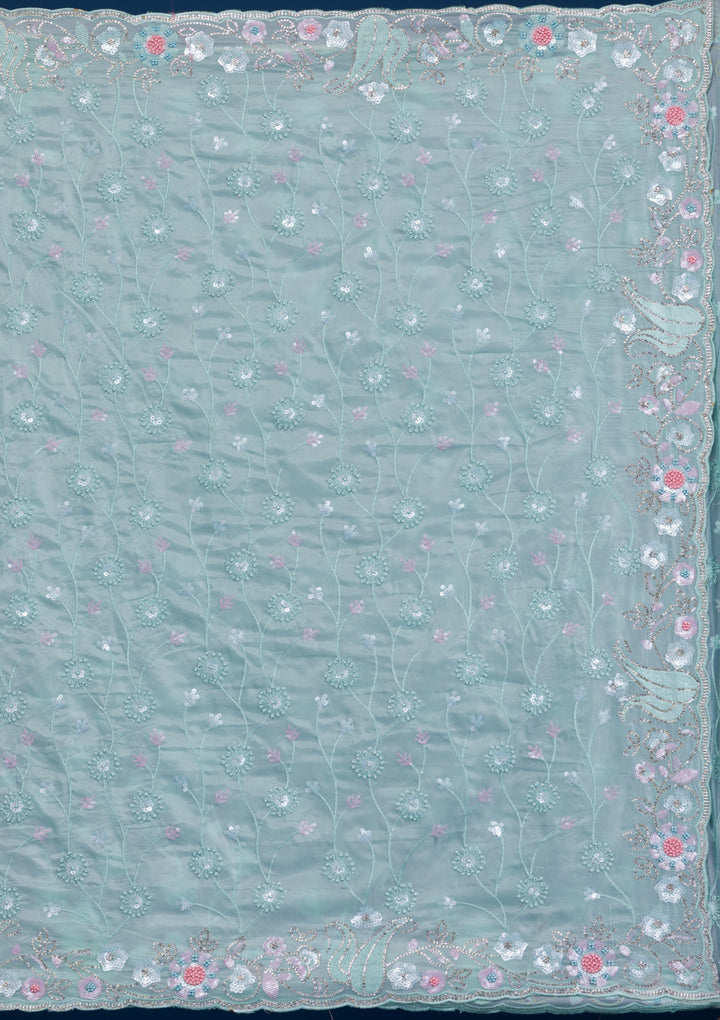 Sea Green Stonework Tissue Saree
