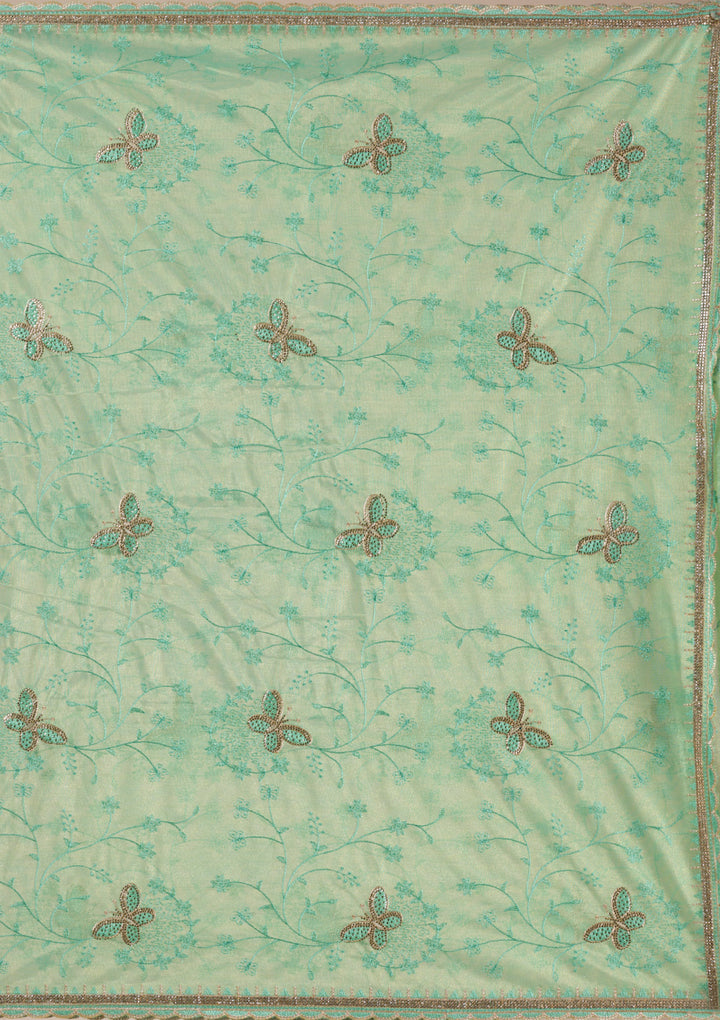 Sea Green Stonework Tissue Saree