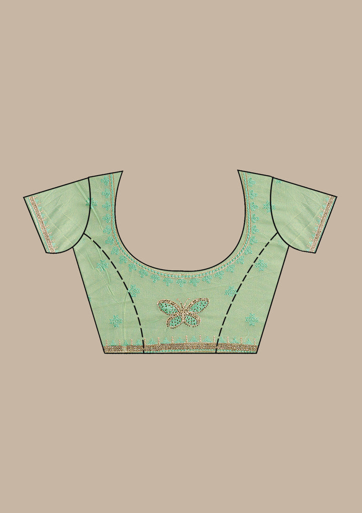 Sea Green Stonework Tissue Saree