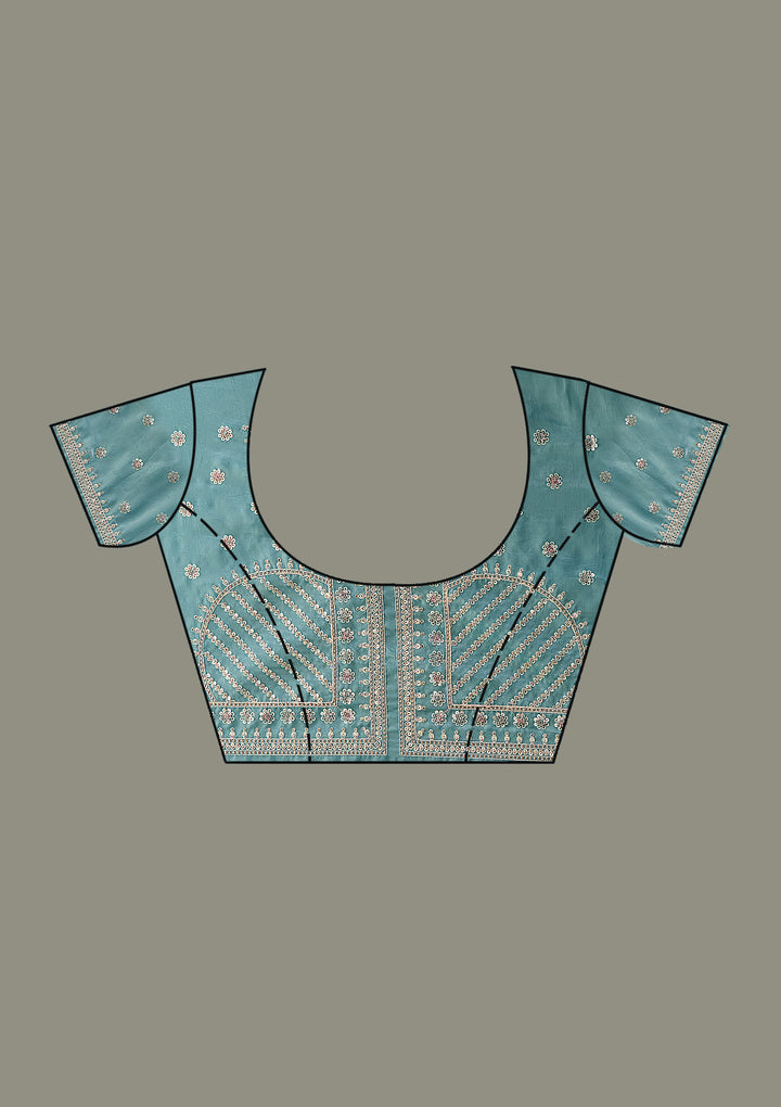 Sea Green Stonework Tissue Saree