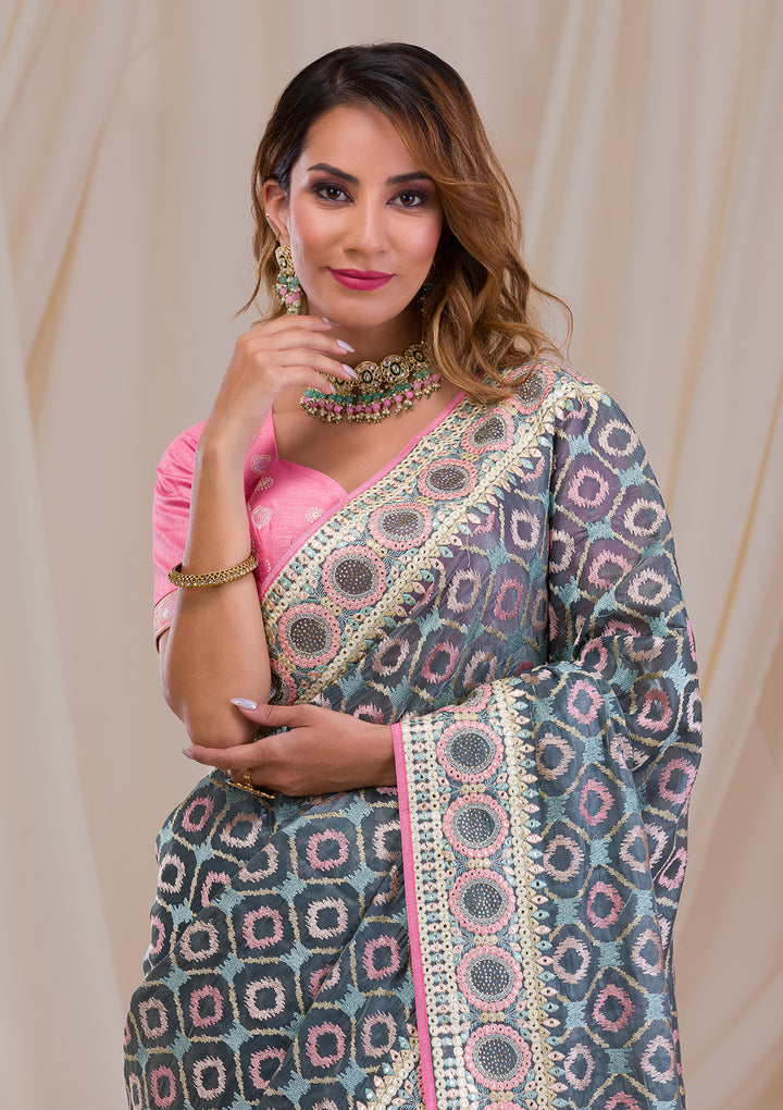 Sea Green Swarovski Chiffon Saree