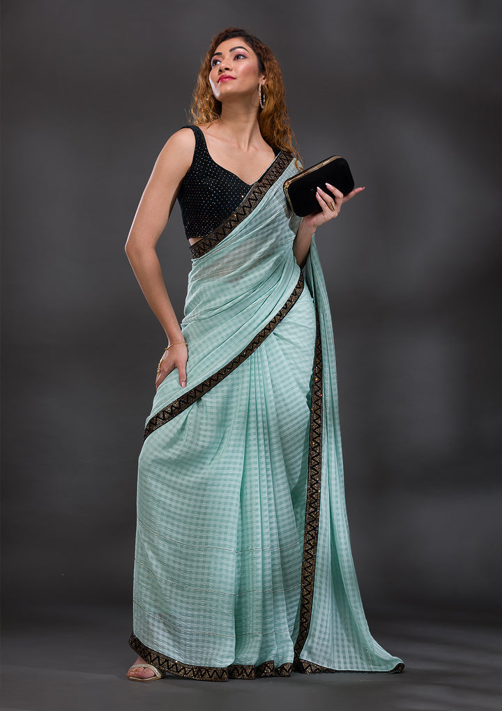 Sea Green Swarovski Georgette Saree-Koskii