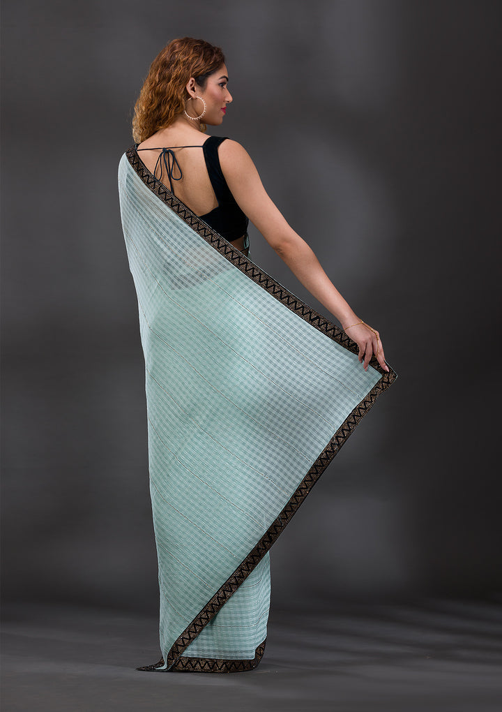 Sea Green Swarovski Georgette Saree