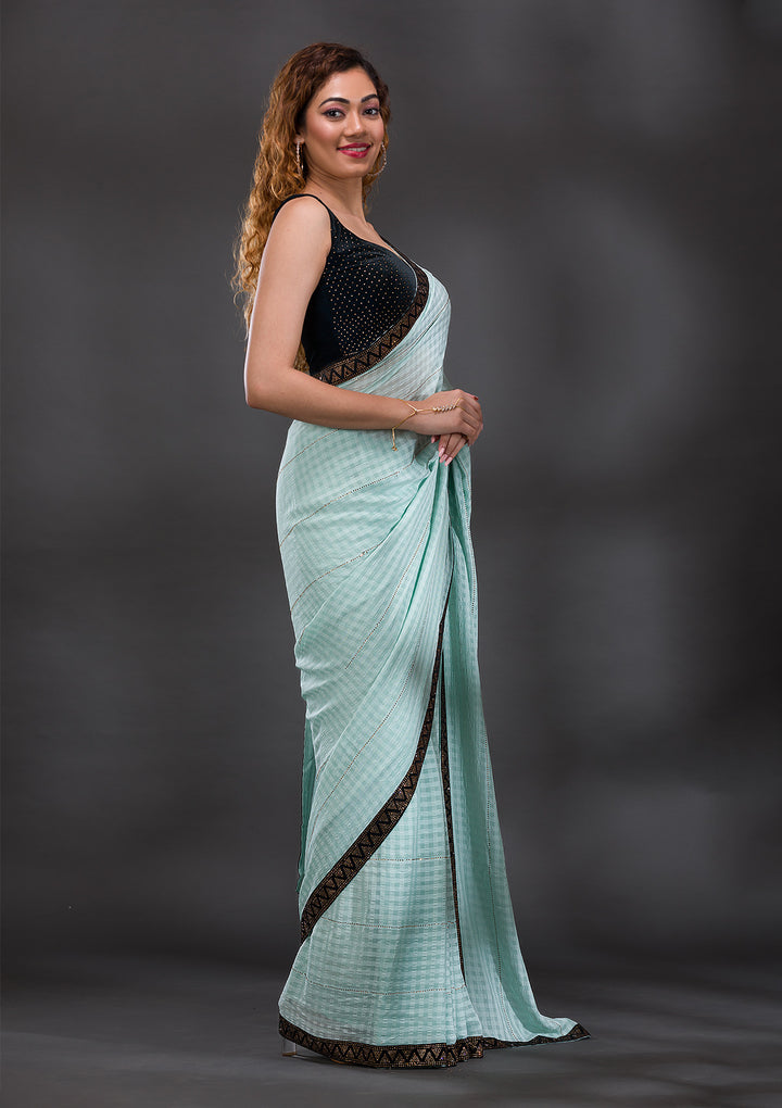 Sea Green Swarovski Georgette Saree