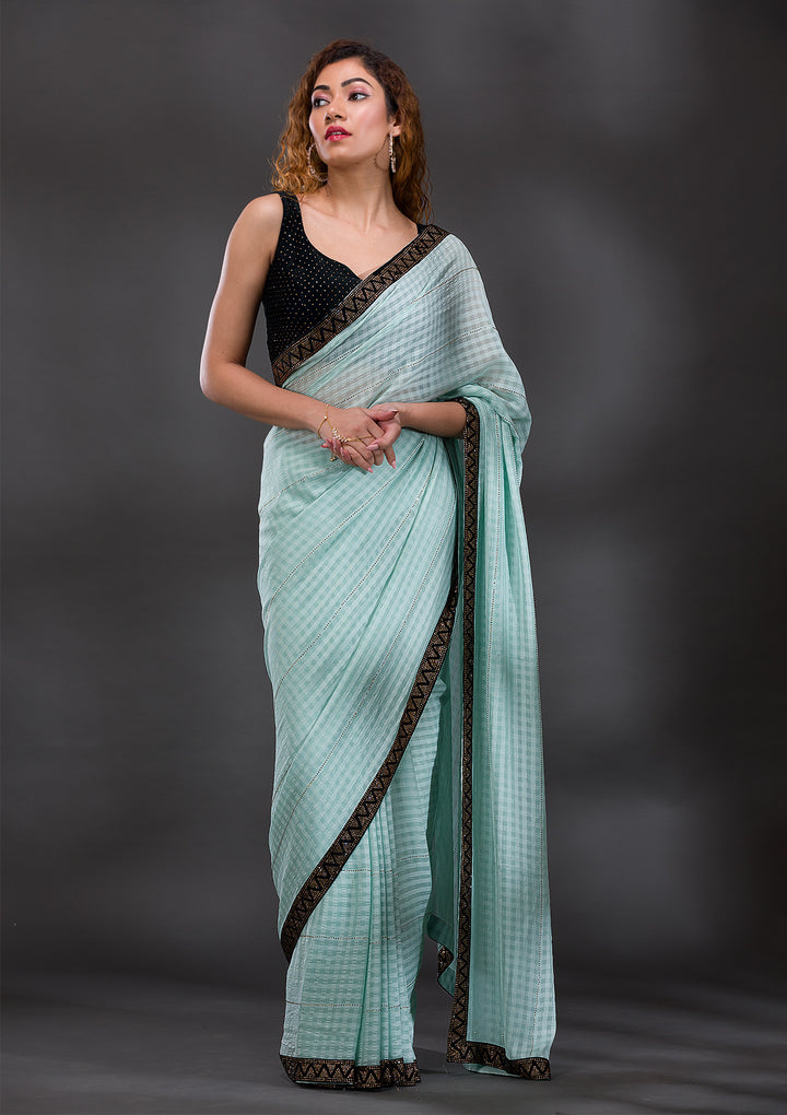 Sea Green Swarovski Georgette Saree