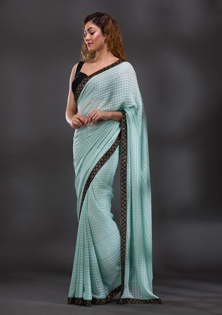 Sea Green Swarovski Georgette Saree