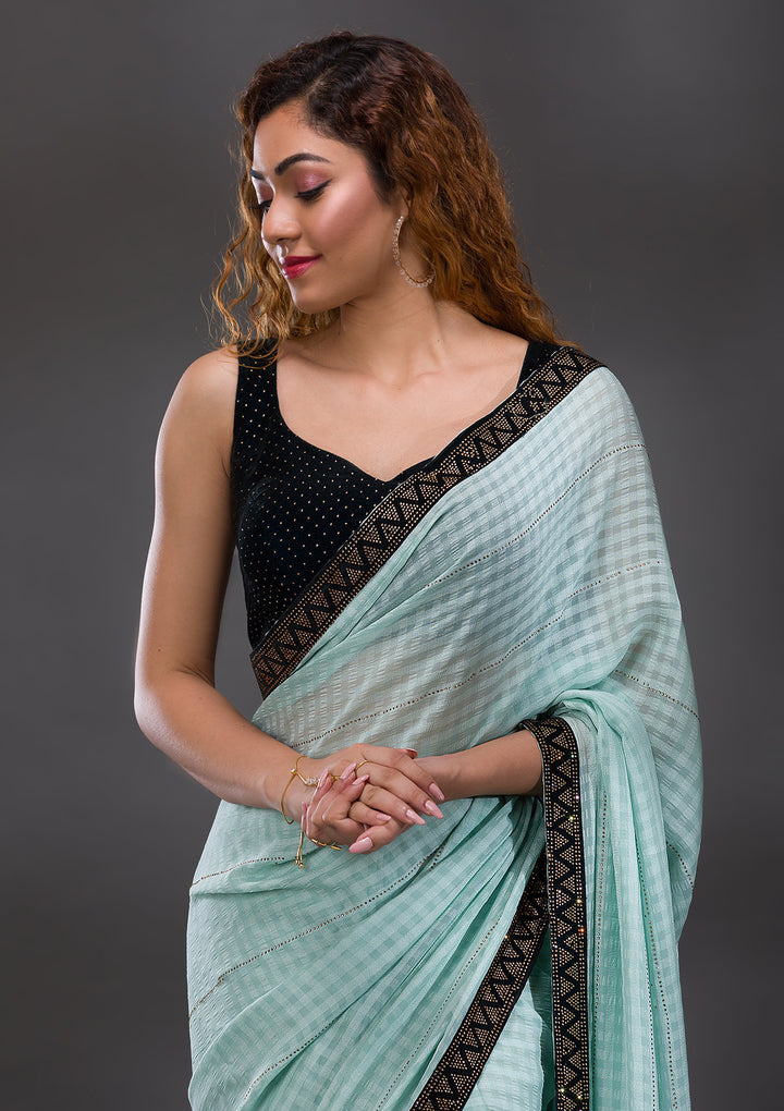 Sea Green Swarovski Georgette Saree