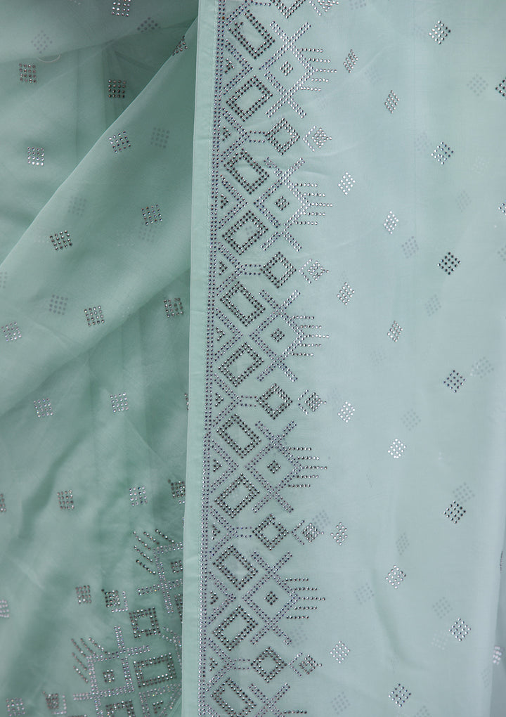 Sea Green Swarovski Satin Saree