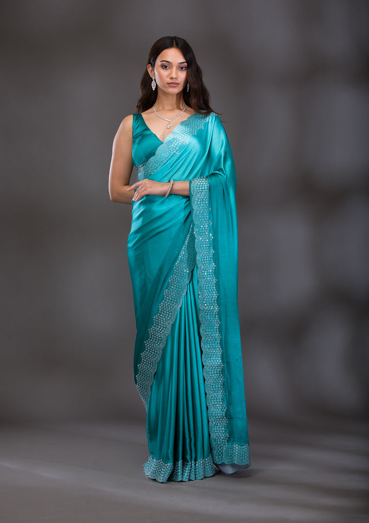 Sea Green Swarovski Satin Saree