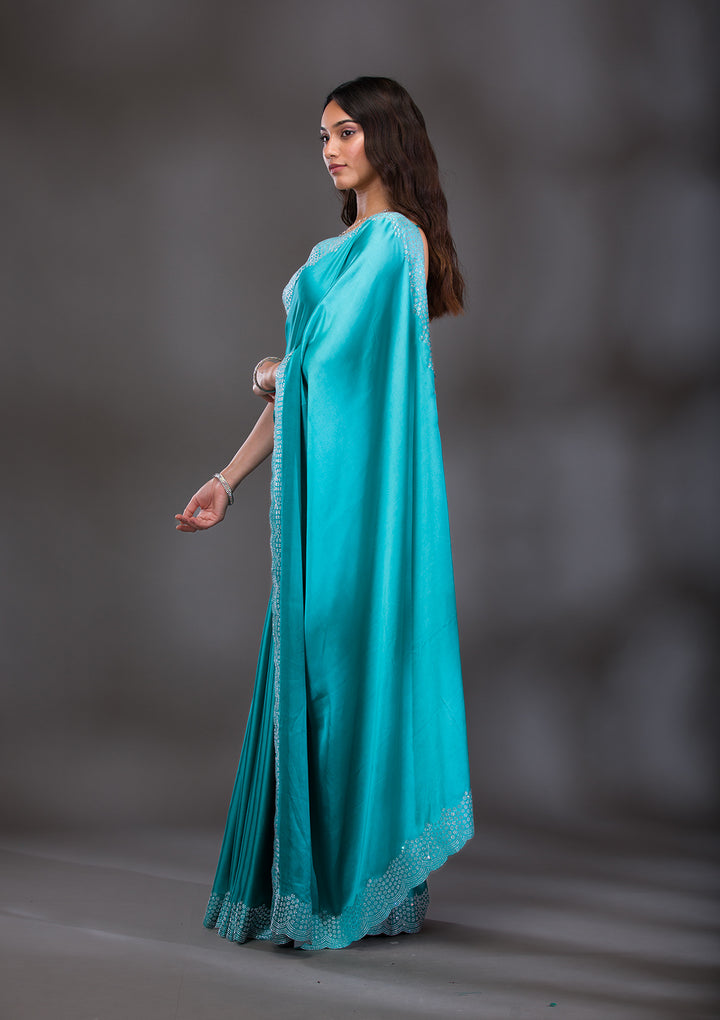 Sea Green Swarovski Satin Saree