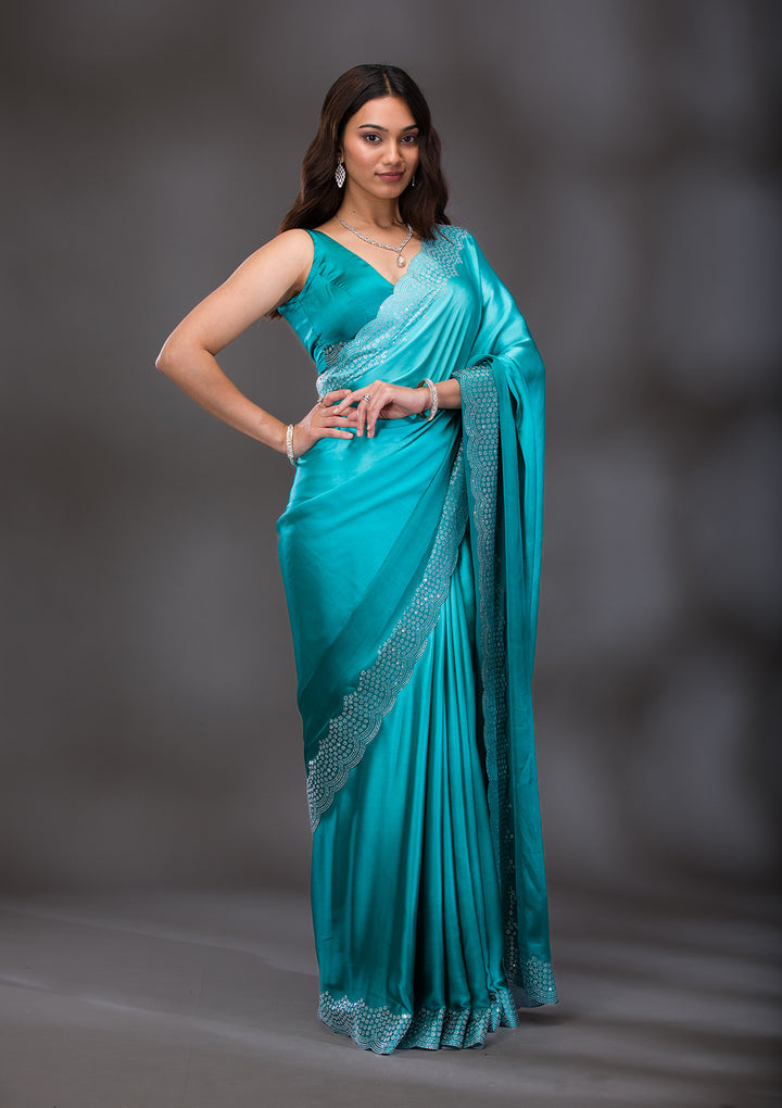 Sea Green Swarovski Satin Saree
