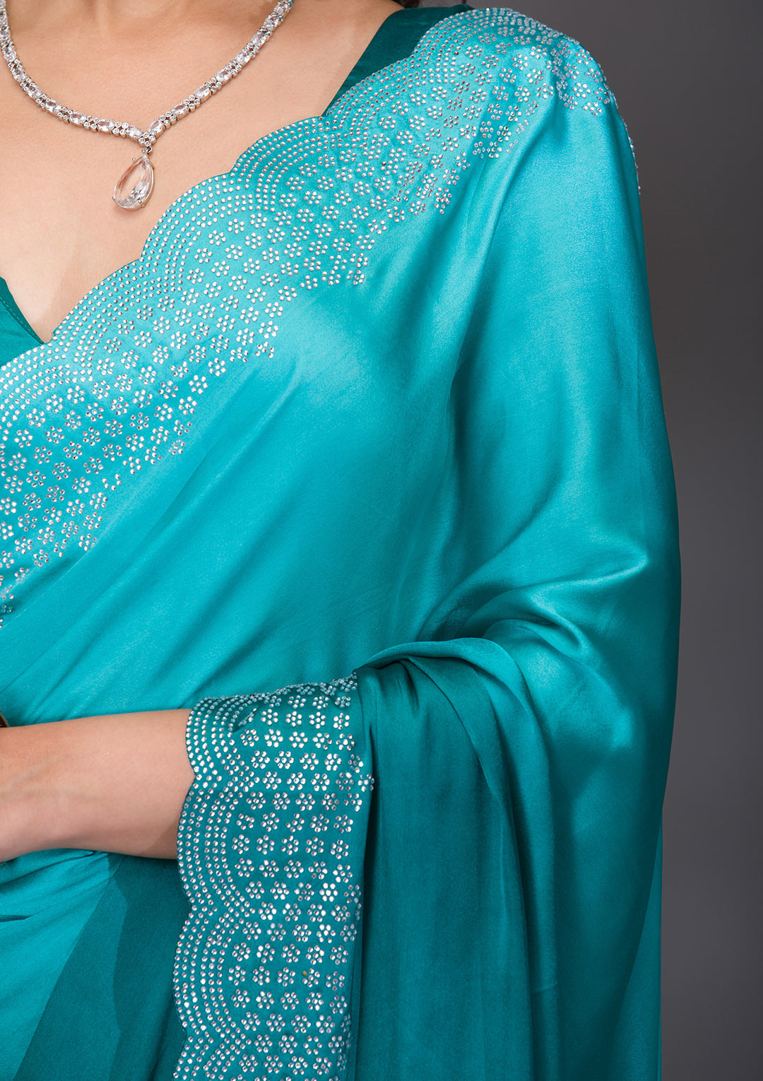 Sea Green Swarovski Satin Saree