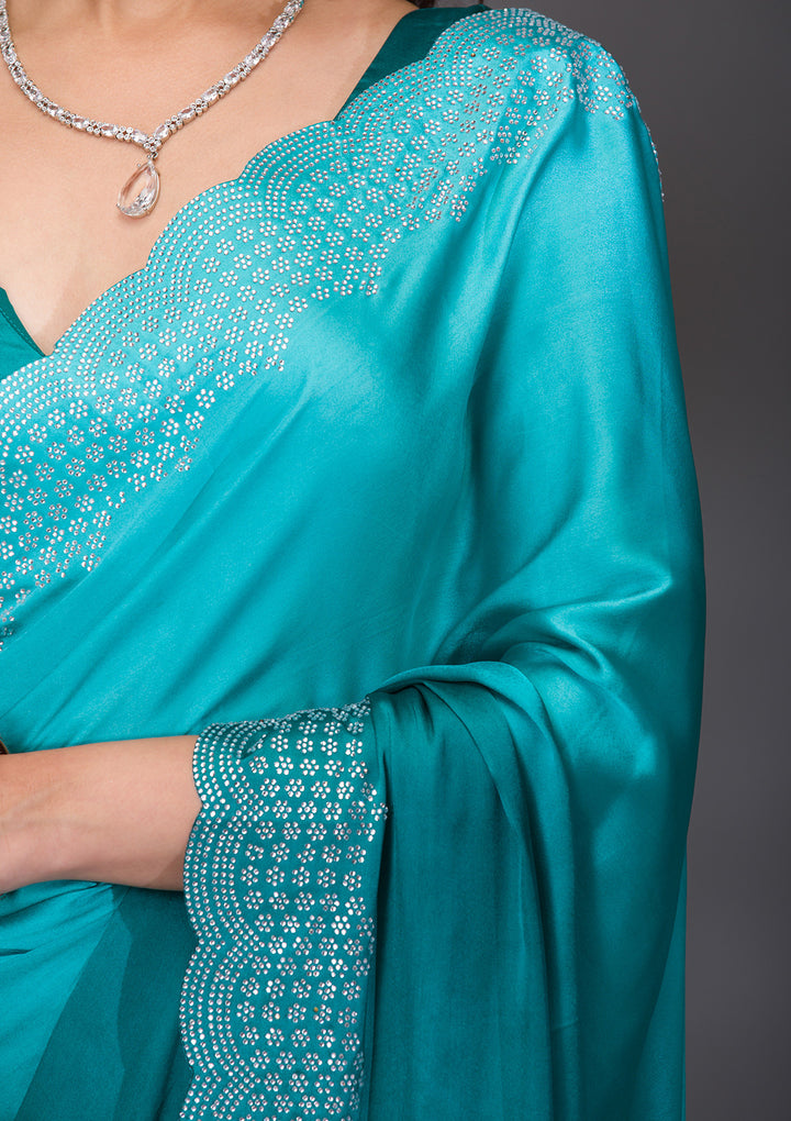 Sea Green Swarovski Satin Saree