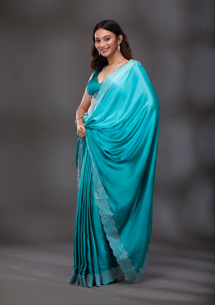 Sea Green Swarovski Satin Saree