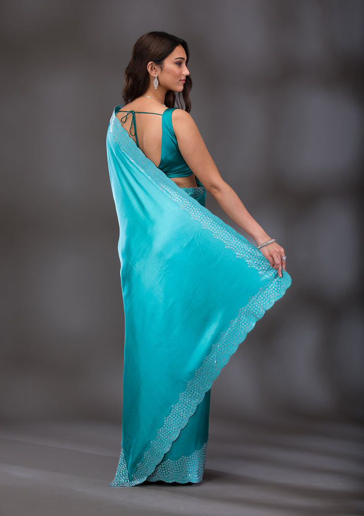 Sea Green Swarovski Satin Saree