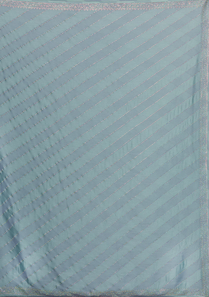 Sky Blue Swarovski Semi Crepe Designer Saree