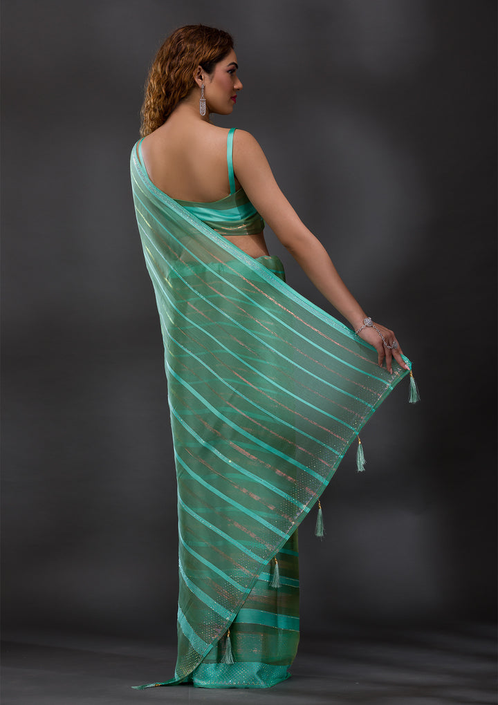 Sea Green Swarovski Shimmer Georgette Saree