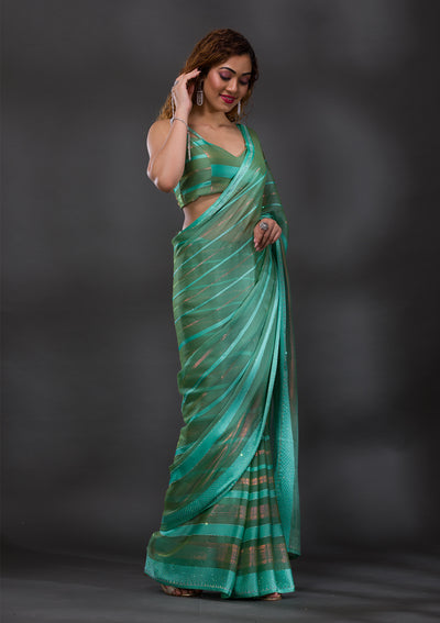 Sea Green Swarovski Shimmer Georgette Saree-Koskii