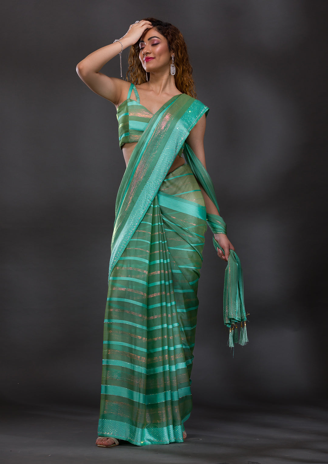 Sea Green Swarovski Shimmer Georgette Saree