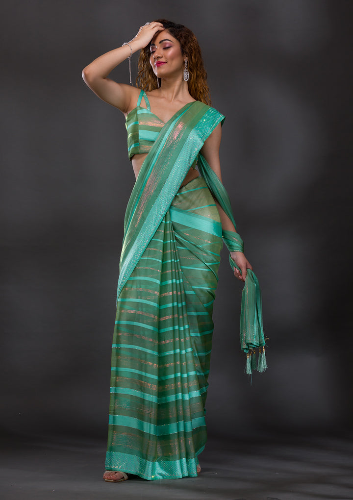 Sea Green Swarovski Shimmer Georgette Saree