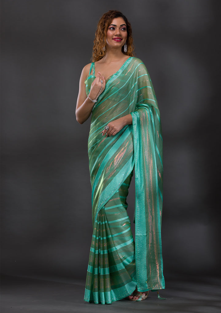Sea Green Swarovski Shimmer Georgette Saree