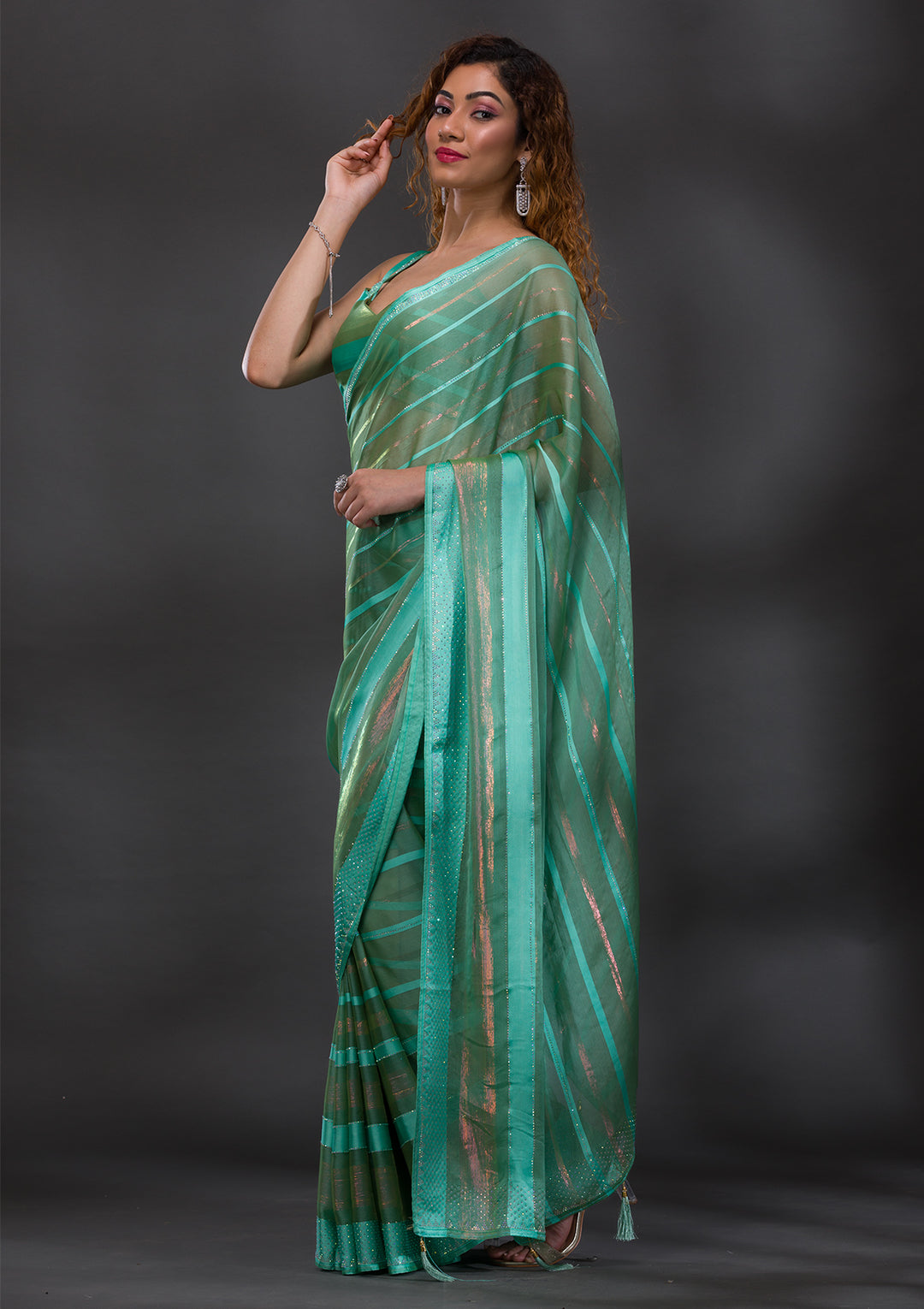 Sea Green Swarovski Shimmer Georgette Saree