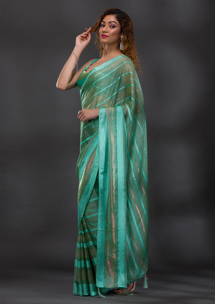 Sea Green Swarovski Shimmer Georgette Saree