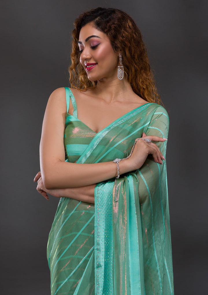 Sea Green Swarovski Shimmer Georgette Saree