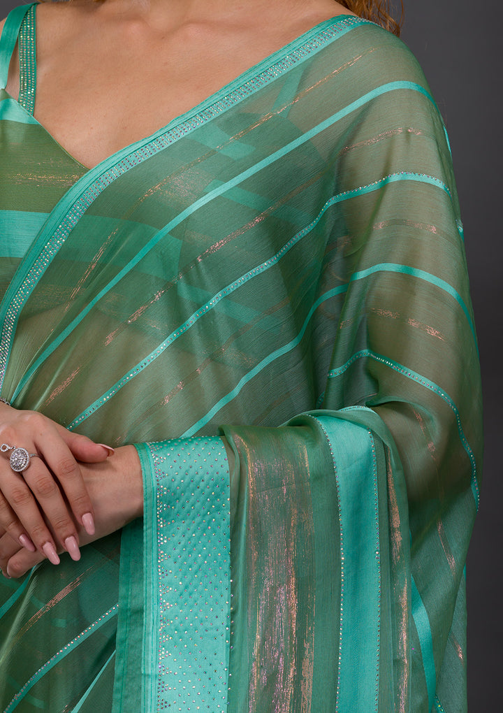 Sea Green Swarovski Shimmer Georgette Saree