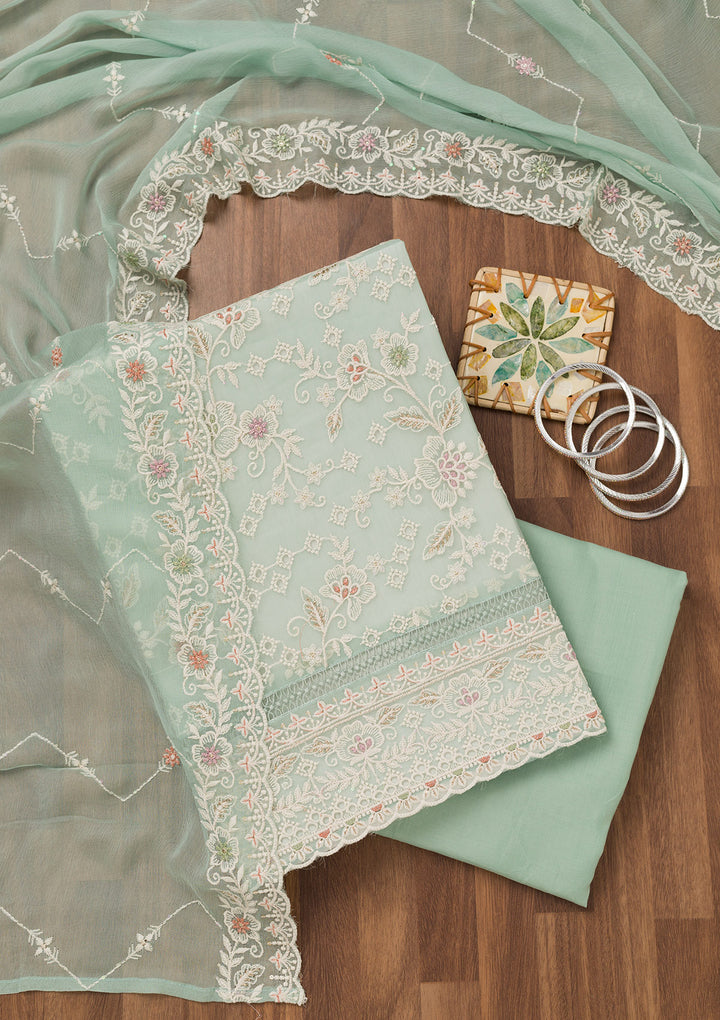 Sea Green Threadwork Chiffon Unstitched Salwar Suit