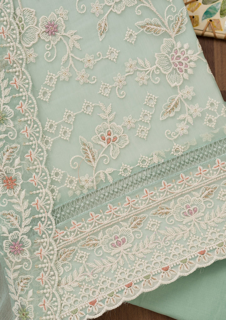 Sea Green Threadwork Chiffon Unstitched Salwar Suit