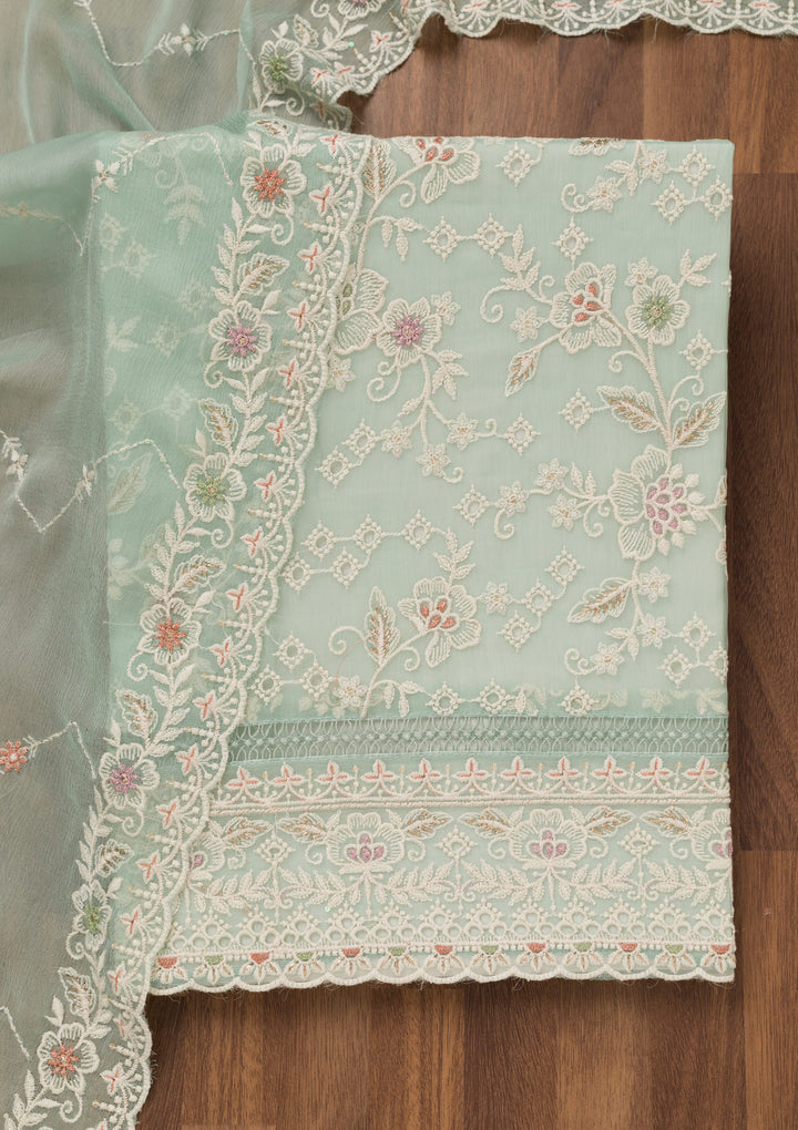 Sea Green Threadwork Chiffon Unstitched Salwar Suit