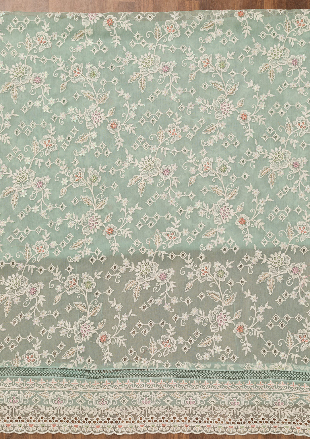 Sea Green Threadwork Chiffon Unstitched Salwar Suit