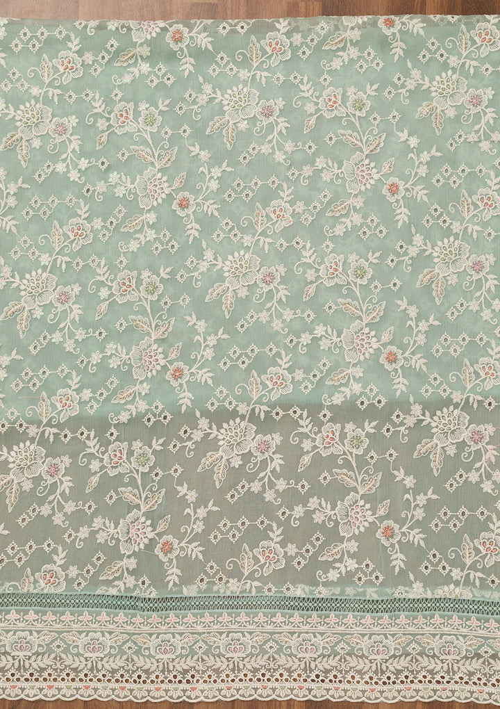 Sea Green Threadwork Chiffon Unstitched Salwar Suit