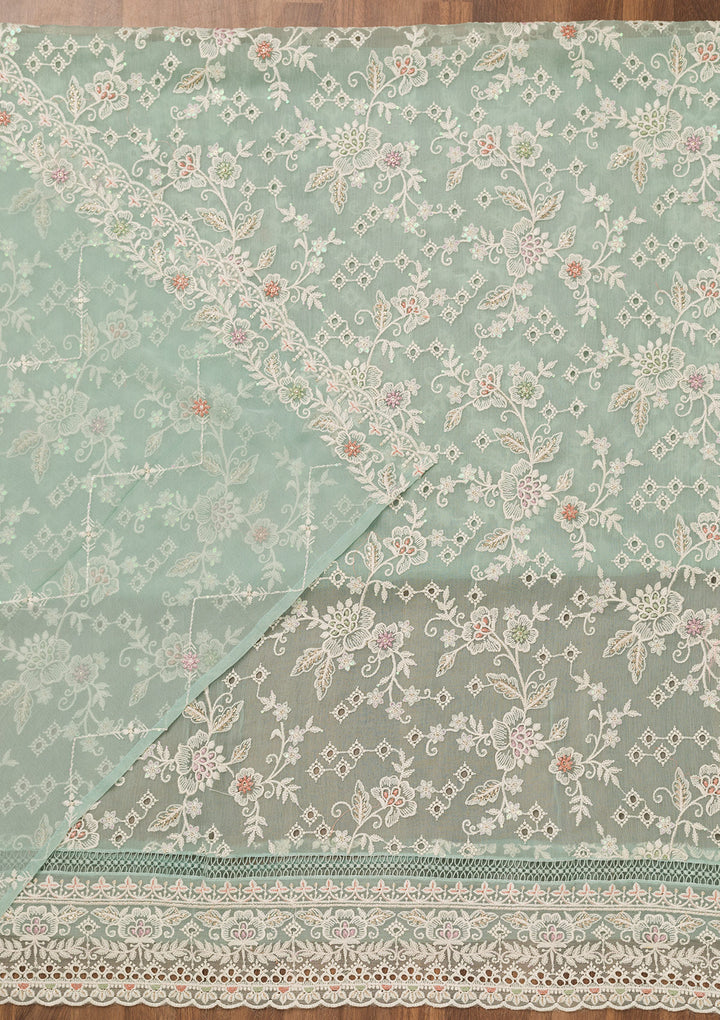 Sea Green Threadwork Chiffon Unstitched Salwar Suit