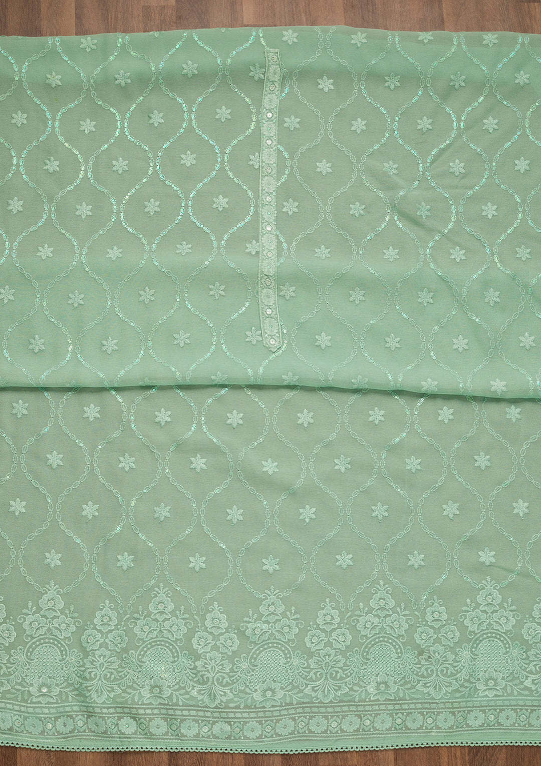 Sea Green Threadwork Georgette Unstitched Salwar Suit