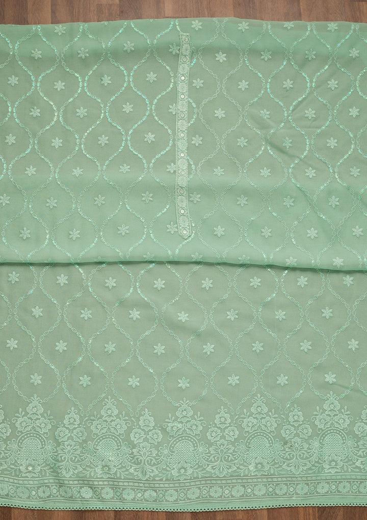 Sea Green Threadwork Georgette Unstitched Salwar Suit