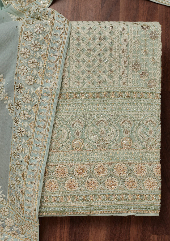 Sea Green Threadwork Georgette Unstitched Salwar Suit