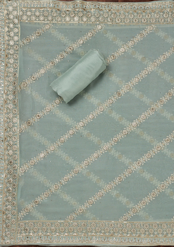 Sea Green Threadwork Georgette Unstitched Salwar Suit
