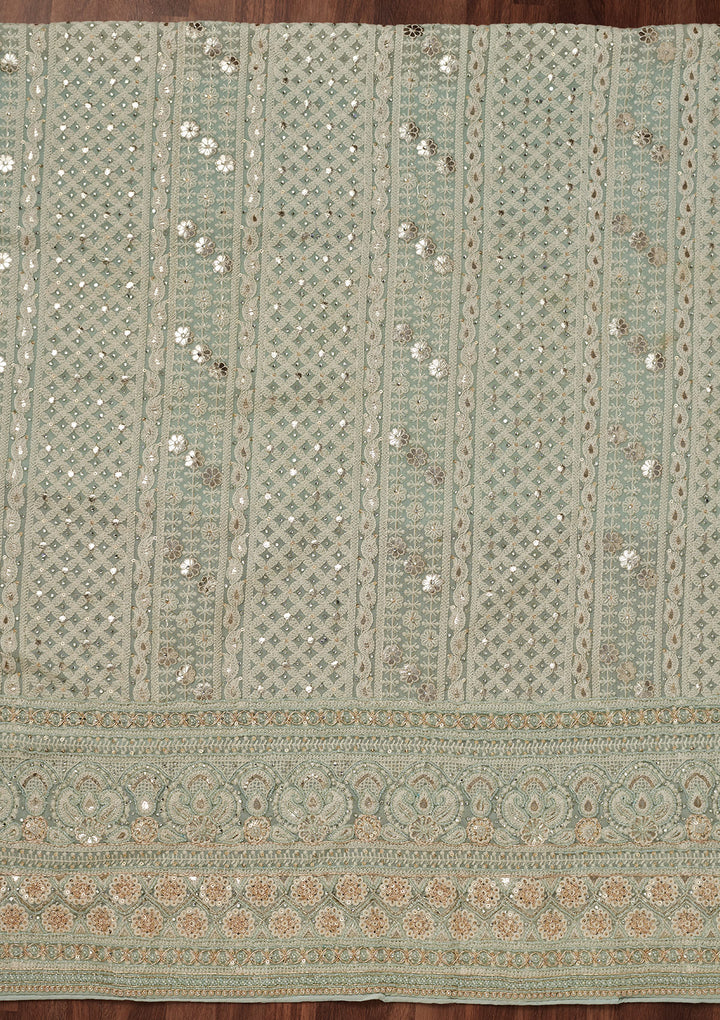 Sea Green Threadwork Georgette Unstitched Salwar Suit