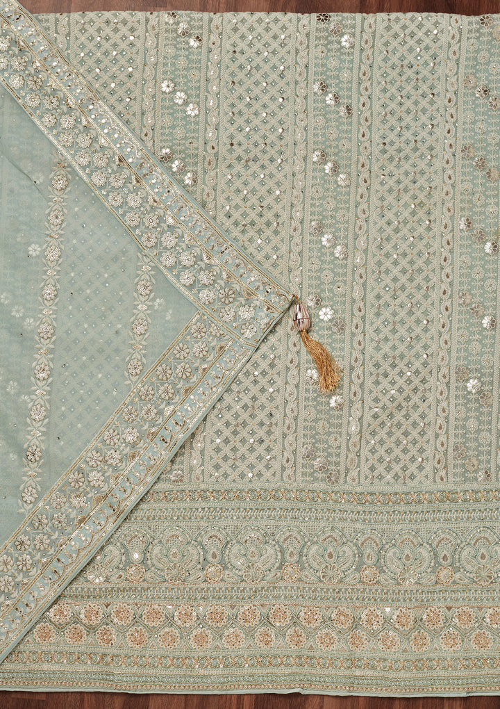 Sea Green Threadwork Georgette Unstitched Salwar Suit