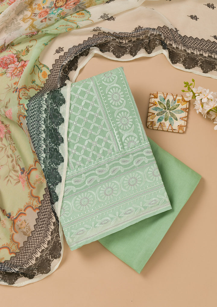 Sea Green Threadwork Georgette Unstitched Salwar Suit