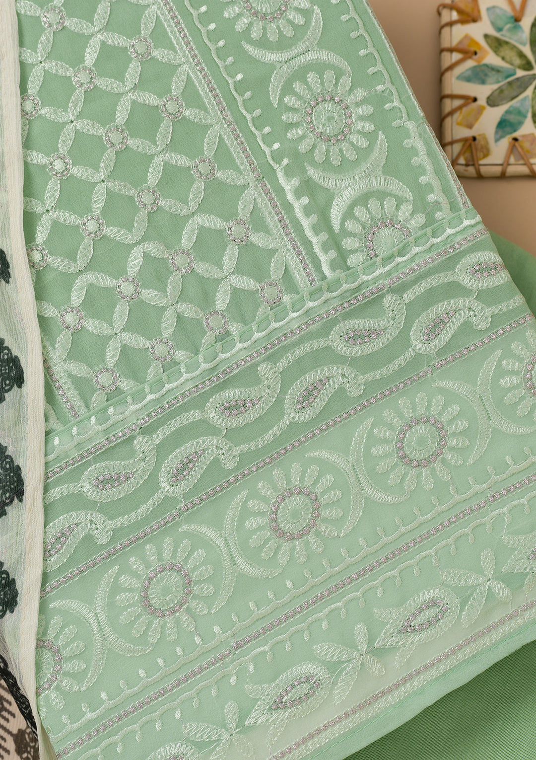 Sea Green Threadwork Georgette Unstitched Salwar Suit