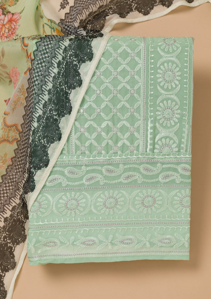 Sea Green Threadwork Georgette Unstitched Salwar Suit