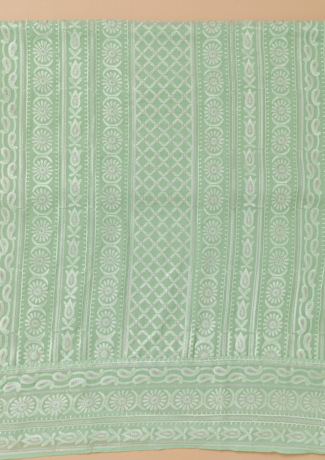 Sea Green Threadwork Georgette Unstitched Salwar Suit