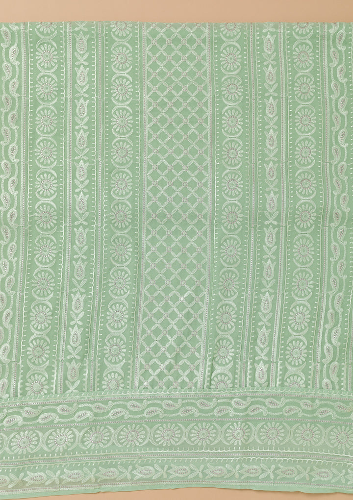 Sea Green Threadwork Georgette Unstitched Salwar Suit