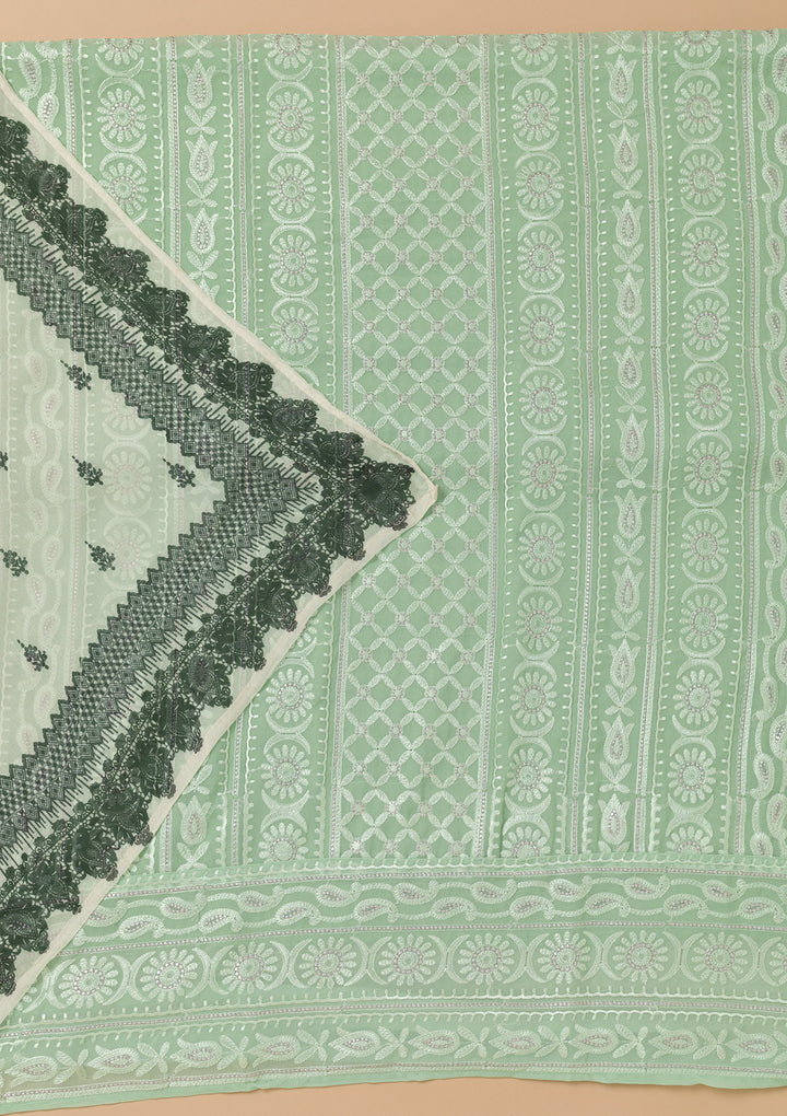 Sea Green Threadwork Georgette Unstitched Salwar Suit