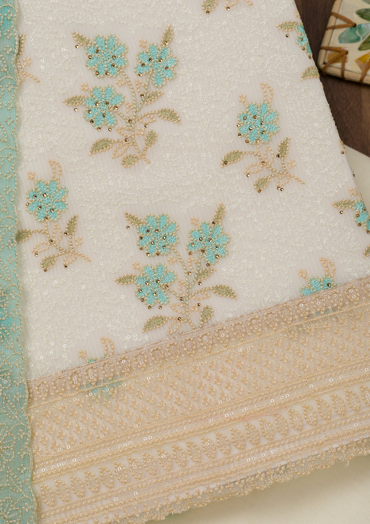 Sea Green Threadwork Georgette Unstitched Salwar Suit