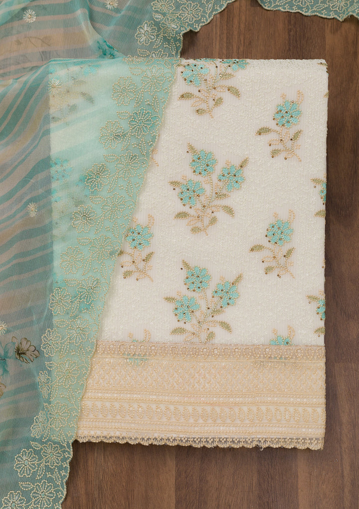 Sea Green Threadwork Georgette Unstitched Salwar Suit
